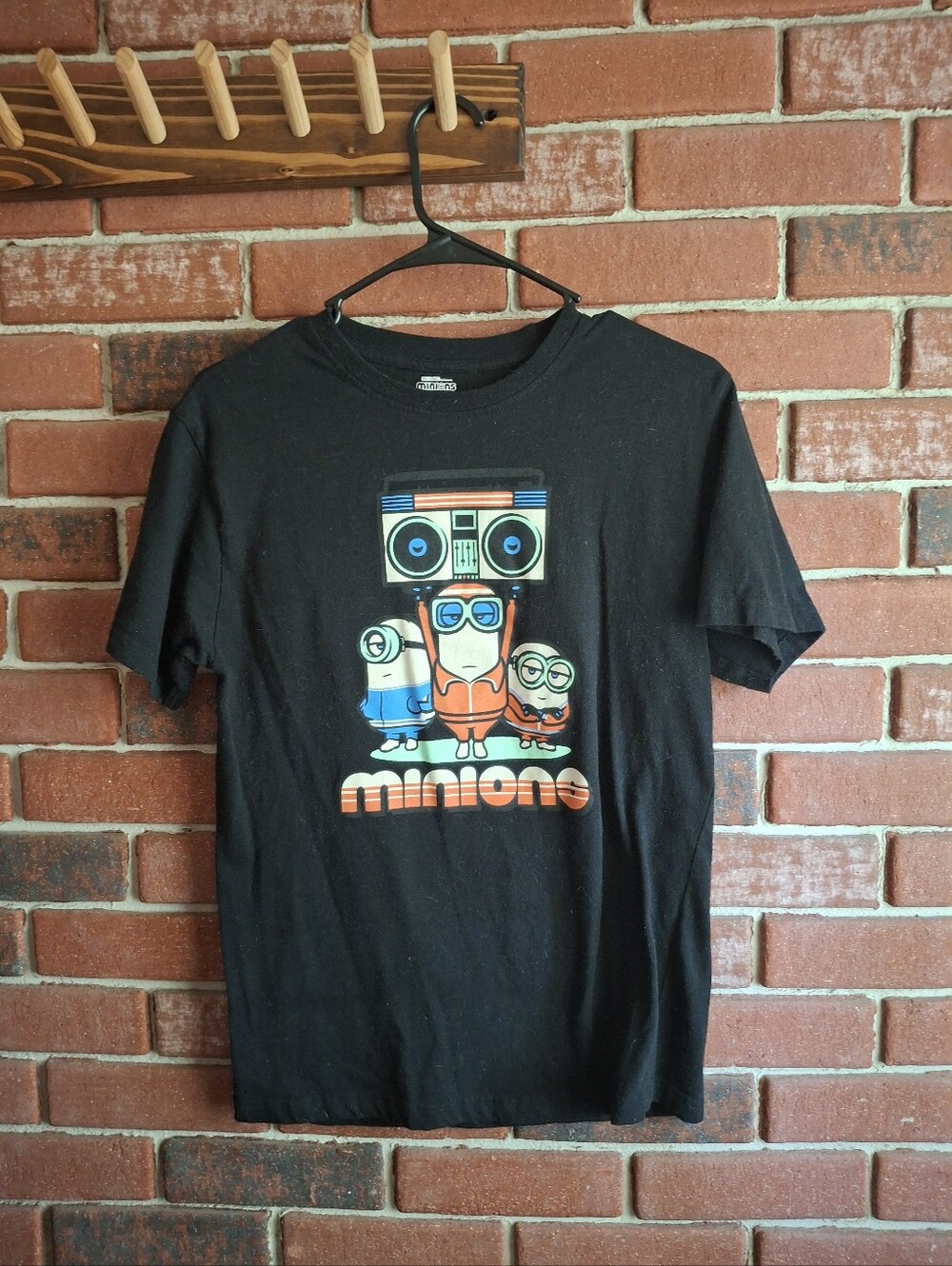 Black Minions Graphic Tee with Retro Boombox Print